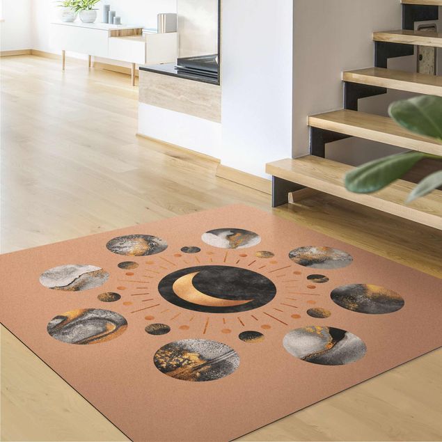 gold area rug Moon Phases Abstract Gold