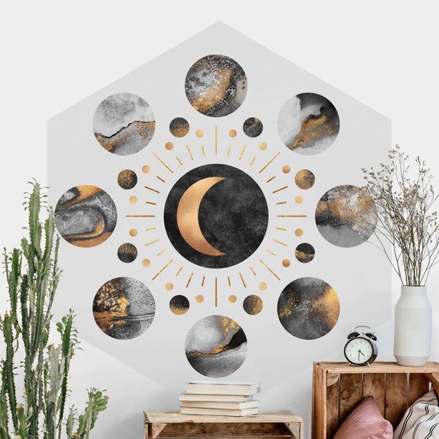 Hexagonal wallpapers Moon Phases Abstract Gold