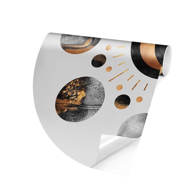 Self-adhesive round wallpaper - Moon Phases Abstract Gold