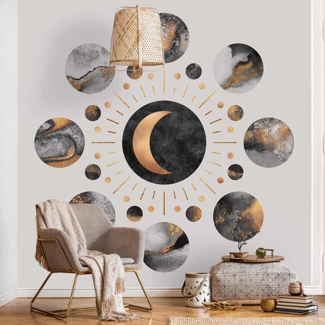 Wallpaper - Moon Phases Abstract Gold