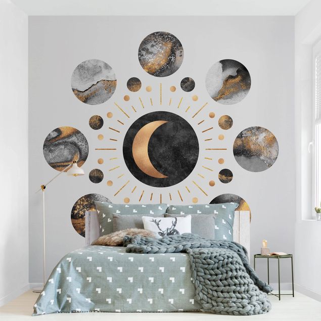 Wallpaper - Moon Phases Abstract Gold