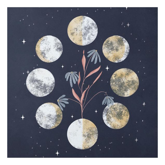 Glass print - Moon Phases and daisies