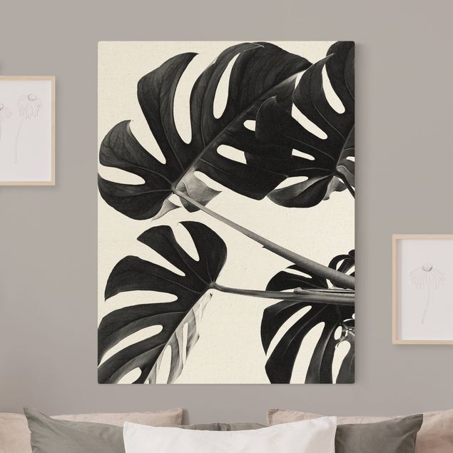 Canvas print gold - Monstera Leaves Black And White