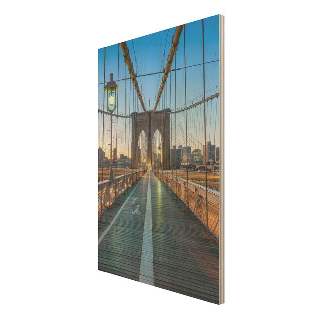 Wood print - Dawn On The Brooklyn Bridge