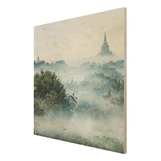 Wood print - Morning Fog Over The Jungle Of Bagan