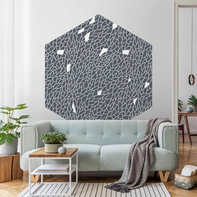 Self-adhesive hexagonal pattern wallpaper - Mosaic Lines Pattern Gray Blue