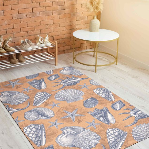 blue area rugs Pattern Nautic Starfish And Clams