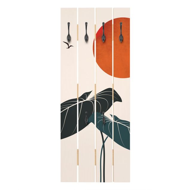 Wooden coat rack - Dream At Night - Plant And Red Sun