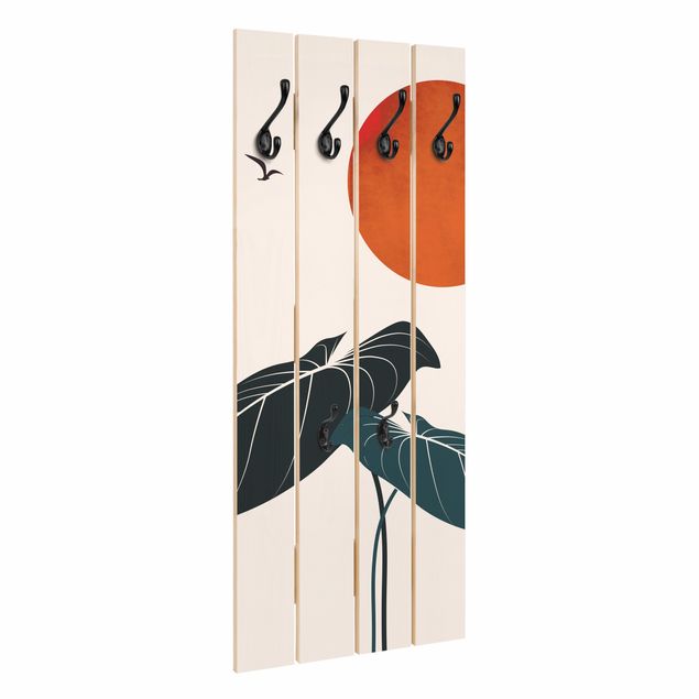 Wooden coat rack - Dream At Night - Plant And Red Sun