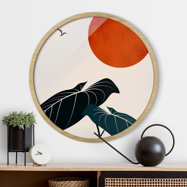 Framed prints round Dream At Night - Plant And Red Sun