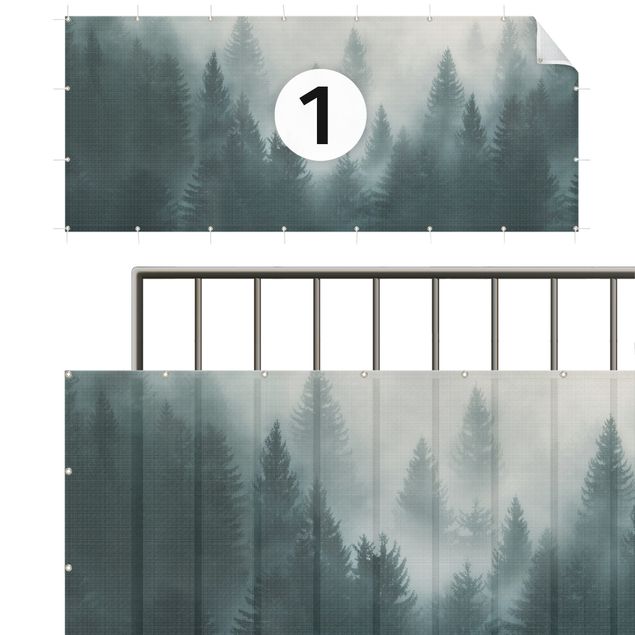 Privacy screen mat Coniferous Forest In Fog