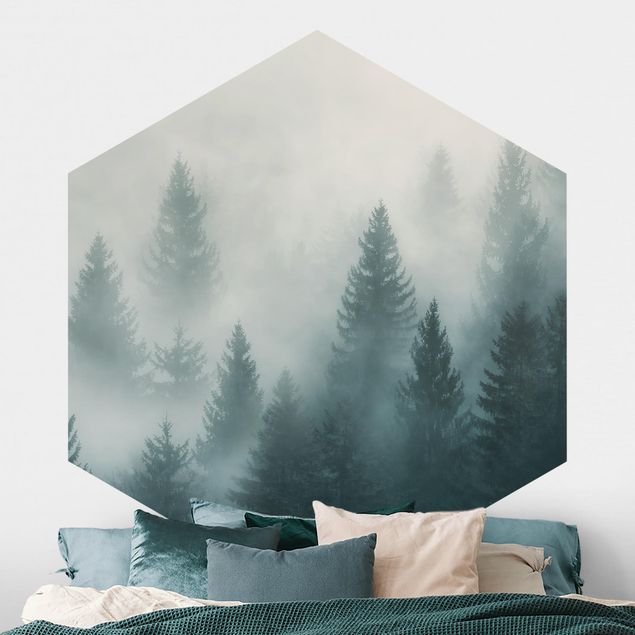 Self-adhesive hexagonal wall mural Coniferous Forest In Fog