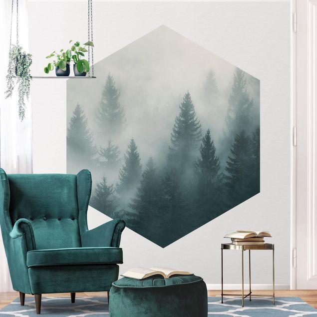 Self-adhesive hexagonal pattern wallpaper - Coniferous Forest In Fog
