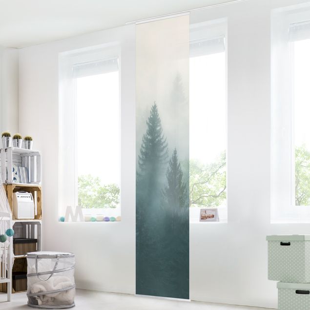 Sliding panel curtains set - Coniferous Forest In Fog