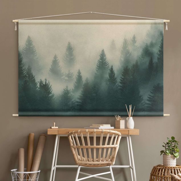 nature wall hanging Coniferous Forest In Fog