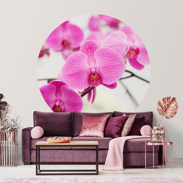 Self-adhesive round wallpaper - Close-Up Orchid