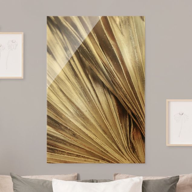 Glass print - Close-Up Palm Leaves Gold - Portrait format