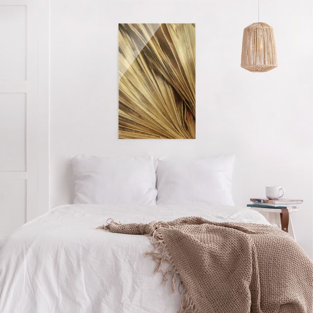 Glass print - Close-Up Palm Leaves Gold - Portrait format