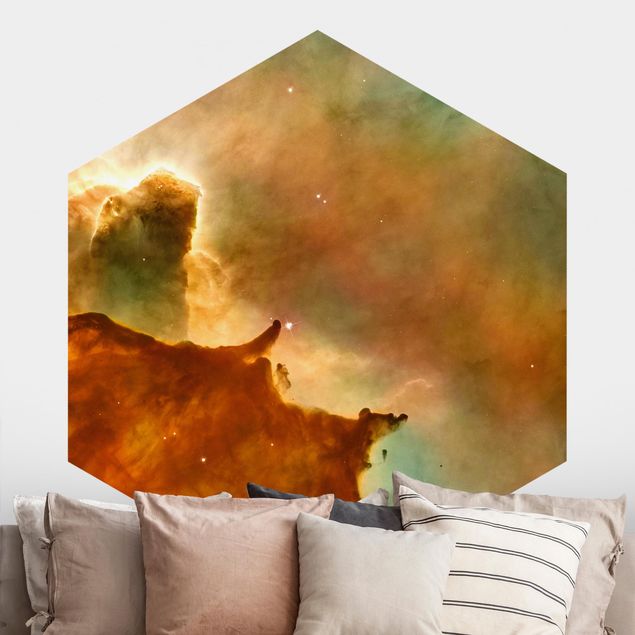 Self-adhesive hexagonal wall mural NASA Picture Orange Space Nebula