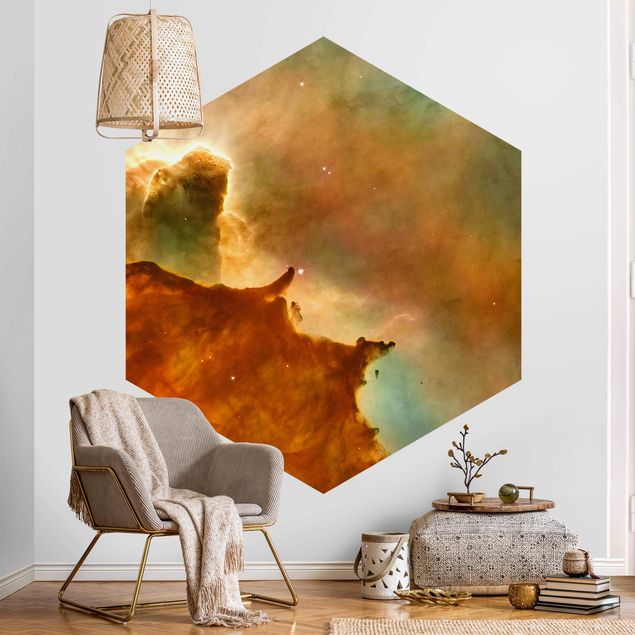 Self-adhesive hexagonal pattern wallpaper - NASA Picture Orange Space Nebula