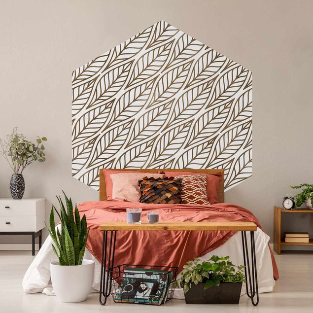 Self-adhesive hexagonal pattern wallpaper - Natural Pattern Leaves Gold