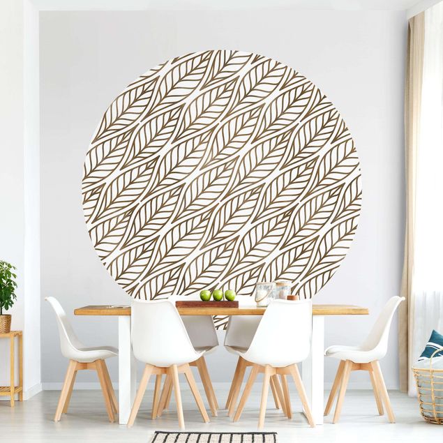Self-adhesive round wallpaper - Natural Pattern Leaves Gold