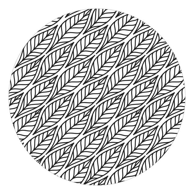 Self-adhesive round wallpaper - Natural Pattern Leaves Black