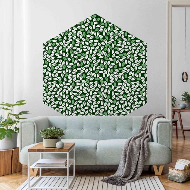 Self-adhesive hexagonal pattern wallpaper - Natural Pattern Rain Of Leaves In Green
