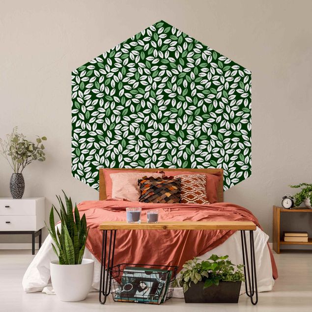 Self-adhesive hexagonal pattern wallpaper - Natural Pattern Rain Of Leaves In Green