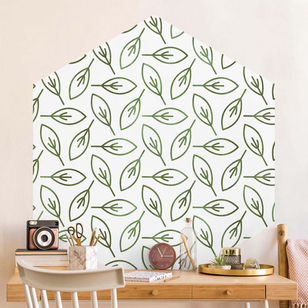 Self-adhesive hexagonal wall mural Natural Pattern Leaf Lines In Green