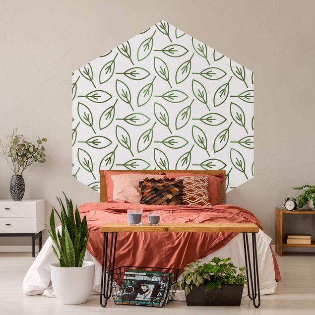 Self-adhesive hexagonal pattern wallpaper - Natural Pattern Leaf Lines In Green