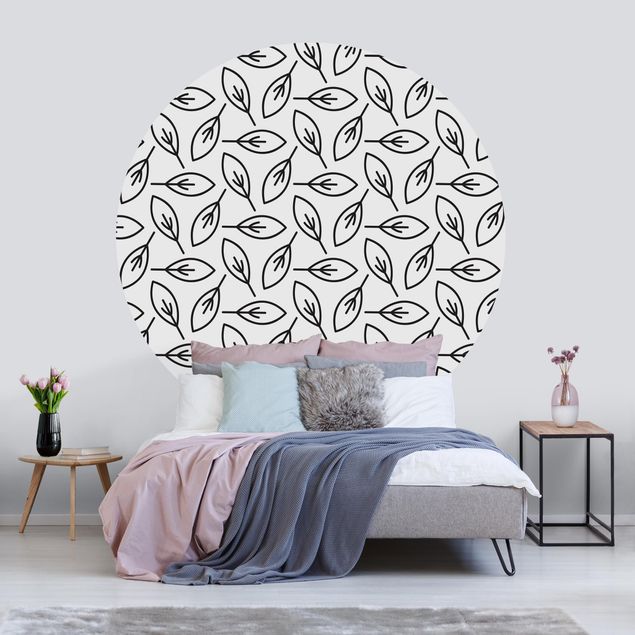 Self-adhesive round wallpaper - Natural Pattern Leaf Lines In Black