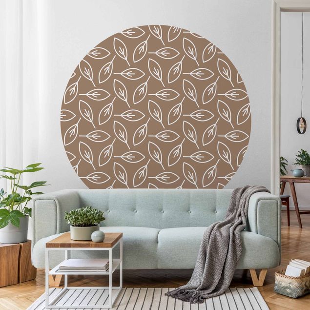 Self-adhesive round wallpaper - Natural Pattern Leaf Lines In Front Of Brown