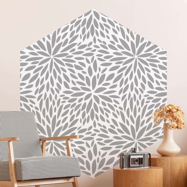 Hexagonal wallpapers Natural Pattern Flowers In Gray