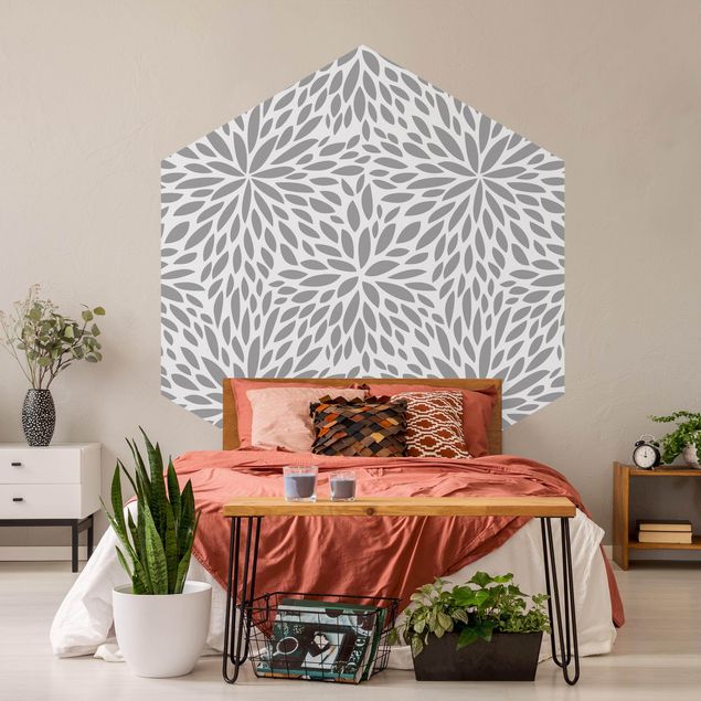 Self-adhesive hexagonal pattern wallpaper - Natural Pattern Flowers In Gray