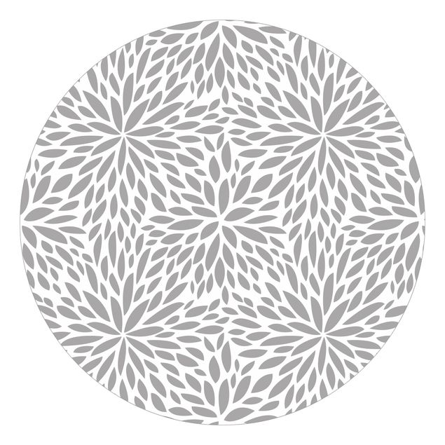 Self-adhesive round wallpaper - Natural Pattern Flowers In Grey