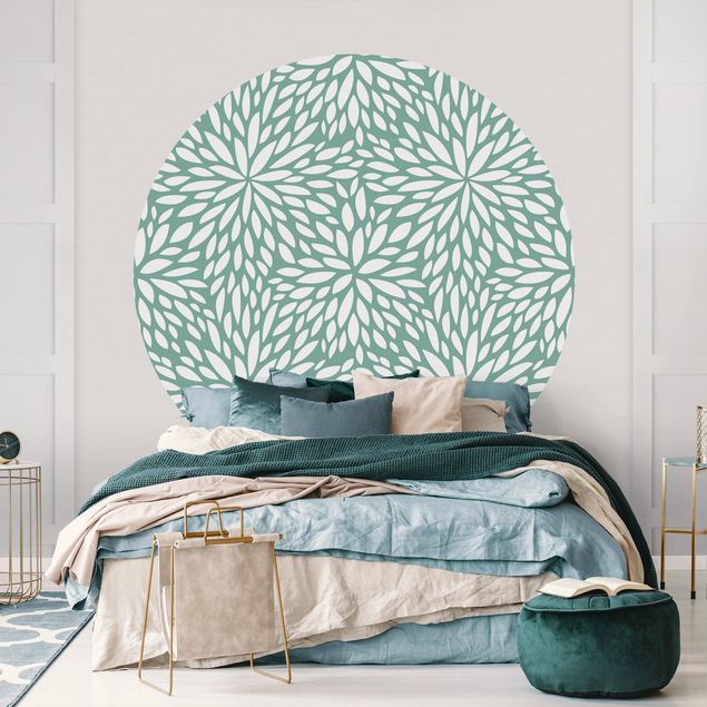 Self-adhesive round wallpaper - Natural Pattern Flowers In Mint