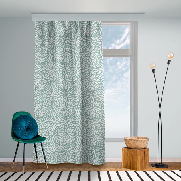 Modern Curtains Natural Pattern Flowers In Mint