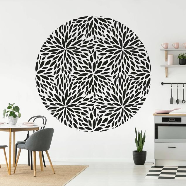 Self-adhesive round wallpaper - Natural Pattern Flowers In Black