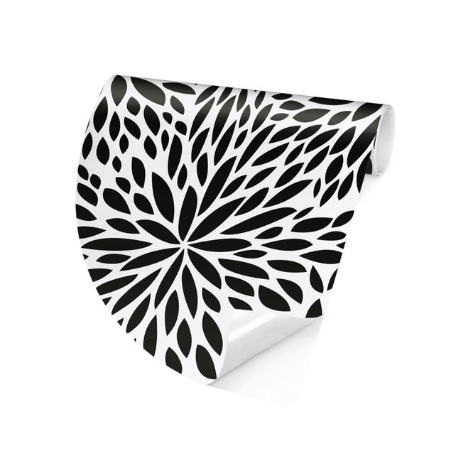 Self-adhesive round wallpaper - Natural Pattern Flowers In Black
