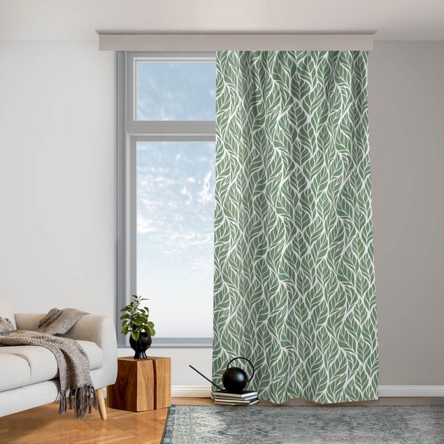 contemporary curtains Natural Pattern Large Leaves Green