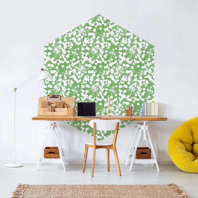 Self-adhesive hexagonal pattern wallpaper - Natural Pattern Dandelion With Dots In Front Of Green