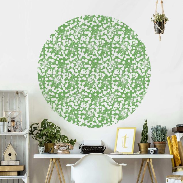 Self-adhesive round wallpaper - Natural Pattern Dandelion With Dots In Front Of Green