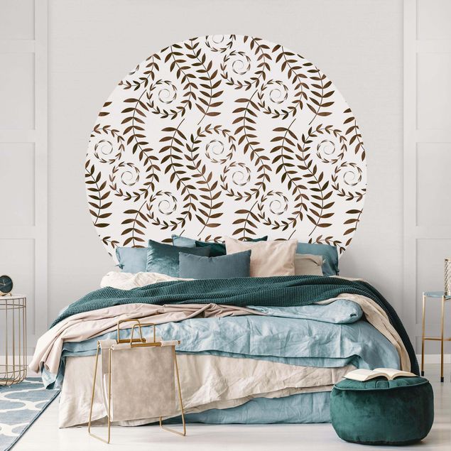 Self-adhesive round wallpaper - Natural Pattern Tendrils In Brown
