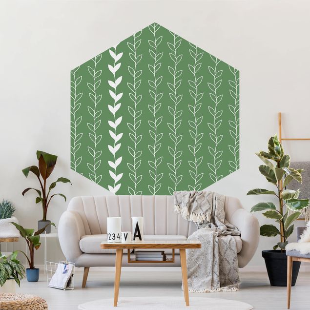 Self-adhesive hexagonal pattern wallpaper - Natural Pattern Tendril Lines On Green