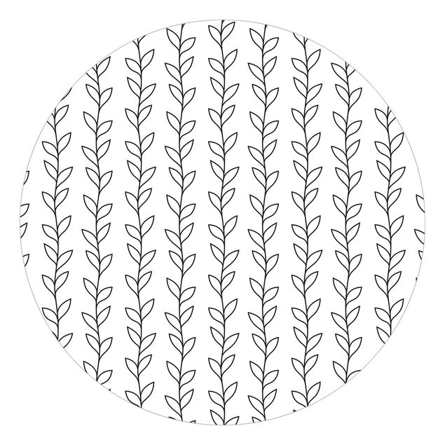 Self-adhesive round wallpaper - Natural Pattern Tendril Lines Black