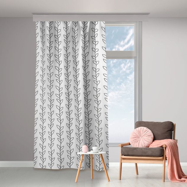 Modern Curtains Natural Pattern Tendril Lines Black