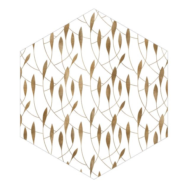 Self-adhesive hexagonal pattern wallpaper - Natural Pattern Sweeping Leaves In Gold