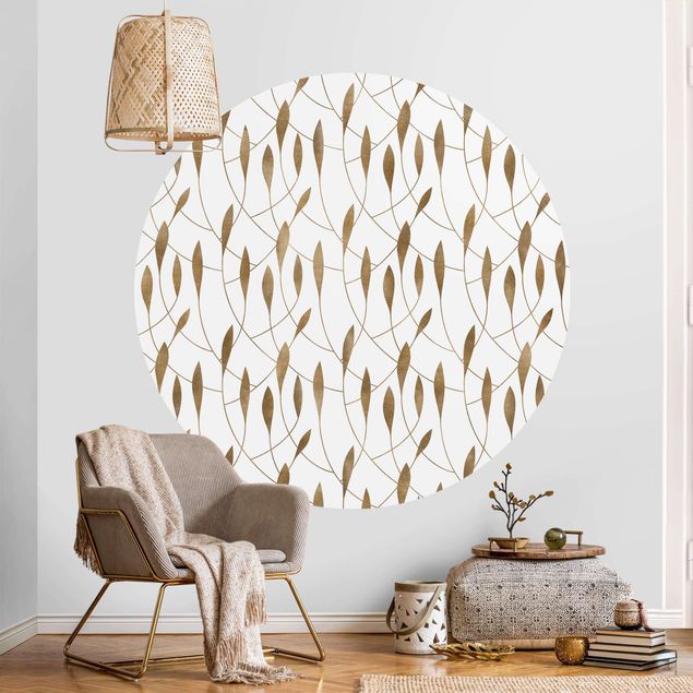 Self-adhesive round wallpaper - Natural Pattern Sweeping Leaves In Gold
