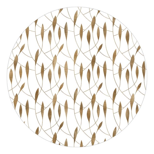Self-adhesive round wallpaper - Natural Pattern Sweeping Leaves In Gold